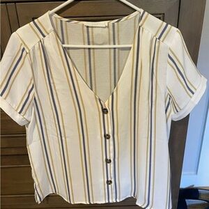 Lush Cream and Blue Striped Button-Down Shirt